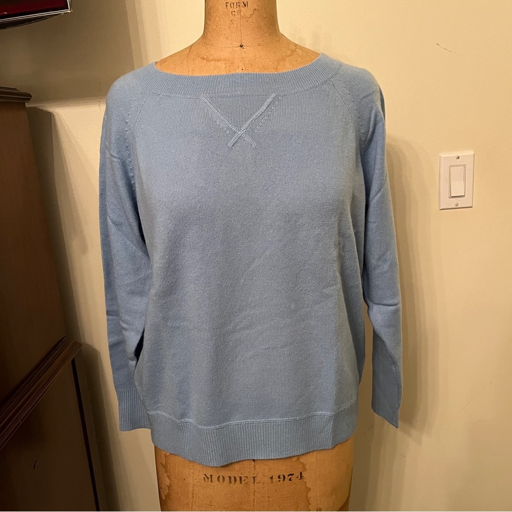 Ply Cashmere Light Blue Ribbed Cashmere Sweater Top
